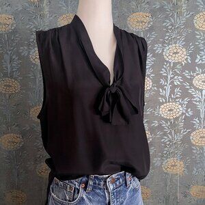 FRAME Black Silk Sleeveless Tie Neck Blouse Size Small